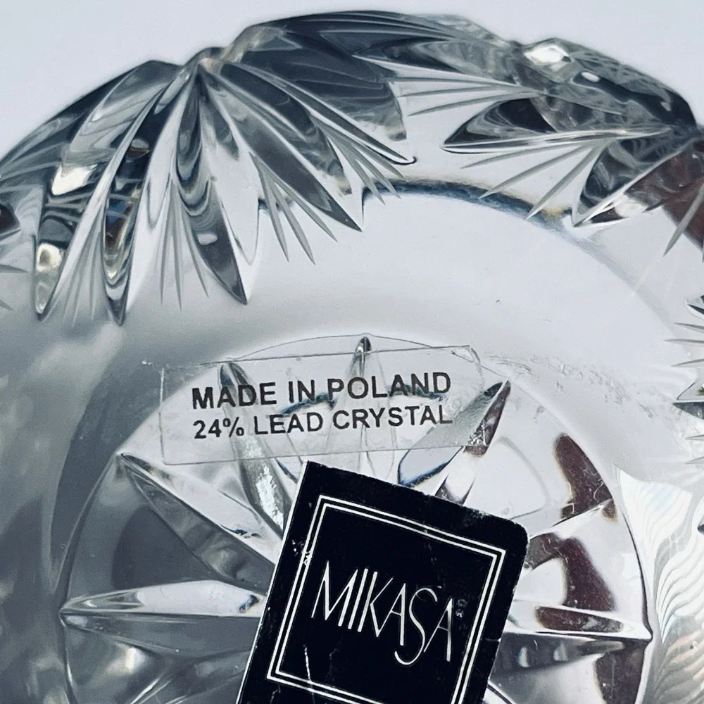 Vintage Mikasa 24% Lead Crystal Round Rose Bowl Vase Pinwheel Starburst Etched